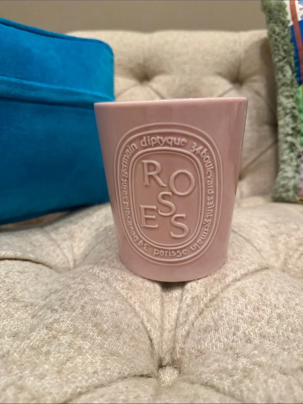 diptyque Pink Embossed Roses Ceramic Candle Holder